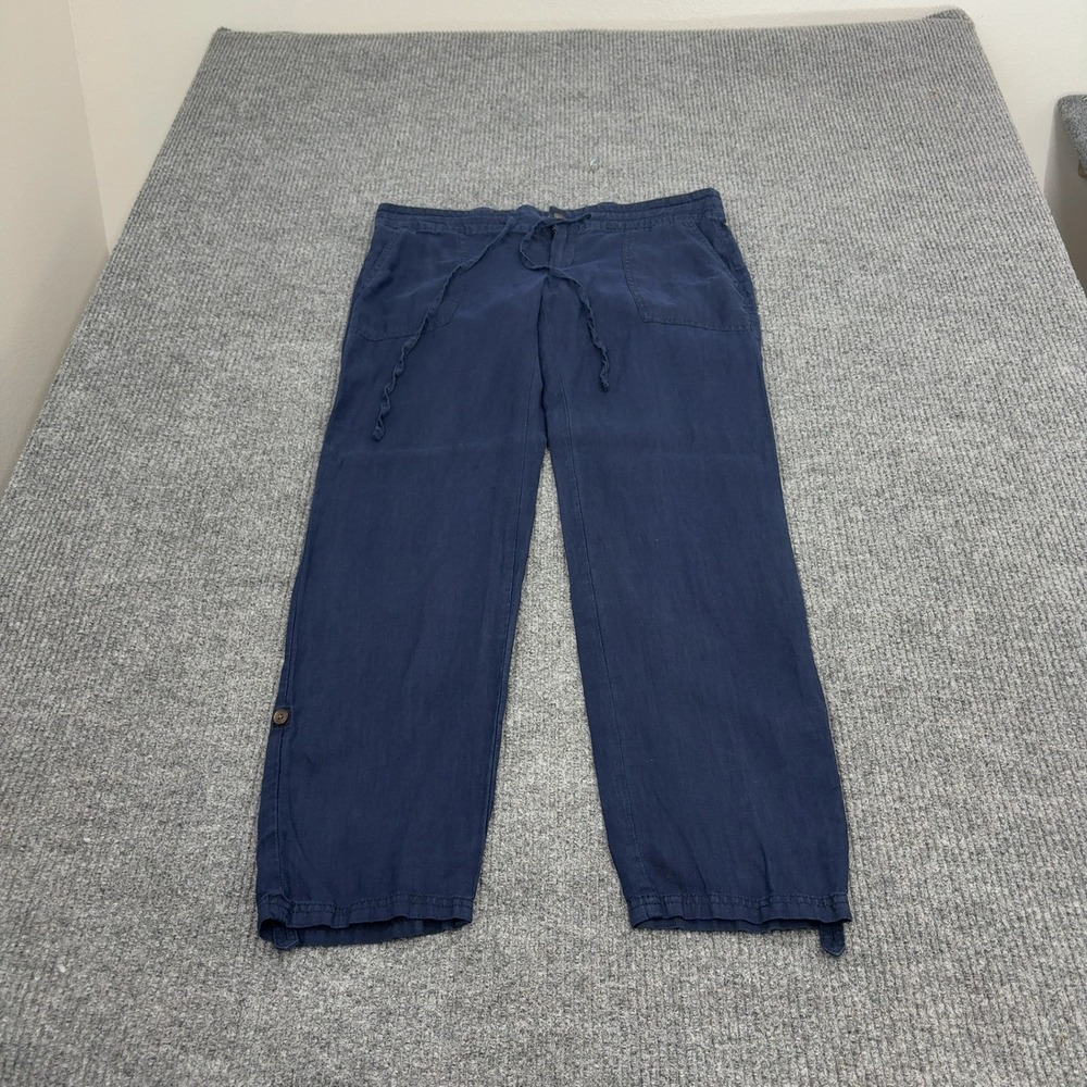 Gap Pants Womens Maternity 4 Blue Linen Drawstring Roll Tab Casual Summer Style
